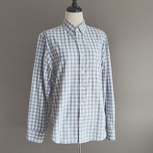 J.Crew Men's Button Down Gingham Plaid Shirt in Grey Blue & White Sz M